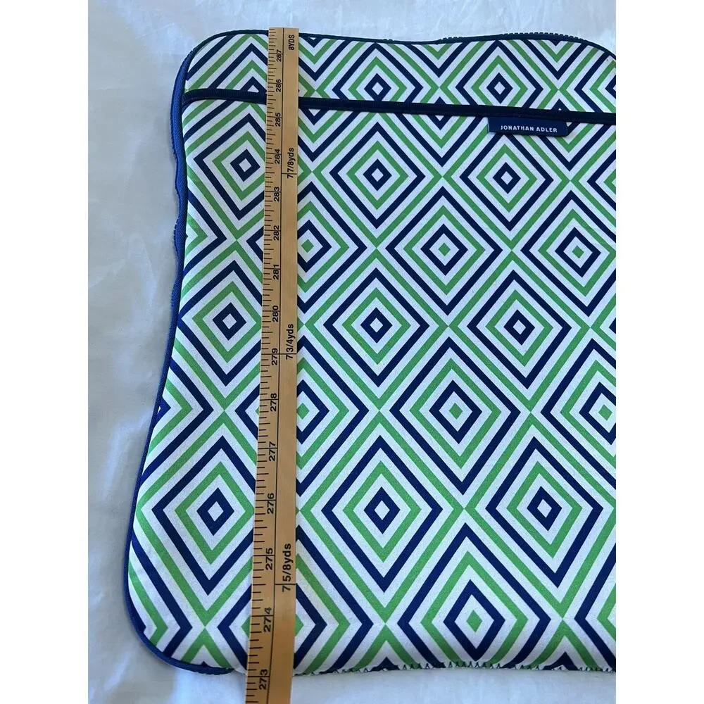 JONATHAN ADLER Laptop Sleeve Case RETRO GEOMETRIC Padded Green Blue